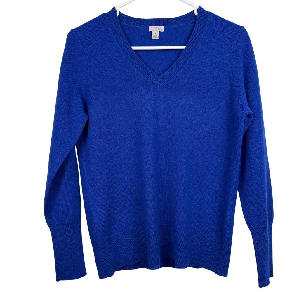 Halogen Cashmere Sweater Womens Petite Medium Blue V-Neck Long Sleeve Minimalist